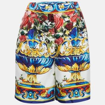 Pre Owned Dolce & Gabbana Multicolor Floral Majolica Print Silk Bermuda Shorts S