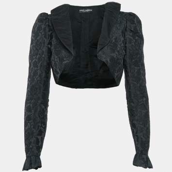 Pre Owned Dolce & Gabbana Black Jacquard Ruffled Bolero Jacket S