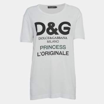 Pre Owned Dolce & Gabbana White Logo Print Cotton Jersey T-Shirt S