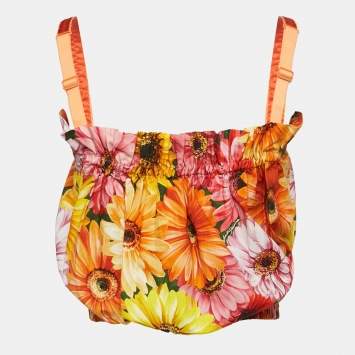Pre Owned Dolce & Gabbana Orange Floral Print Poplin Gathered Crop Top L