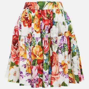 Pre Owned Dolce & Gabbana Multicolor Floral Print Tiered Knee Length Skirt L