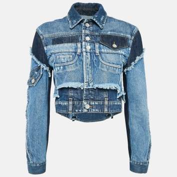 Pre Owned Dolce & Gabbana Blue Patched Denim Lace-Up Crop Jacket XS