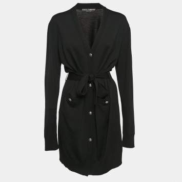 Pre Owned Dolce & Gabbana Black Knit Belted Long Cardigan M