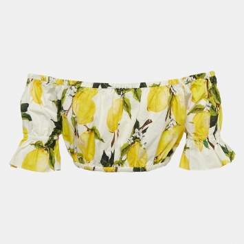 Pre Owned Dolce & Gabbana Yellow Lemon Print Cotton Off Shoulder Crop Top XS