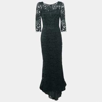 Pre Owned Dolce & Gabbana Black Floral Lace Full Sleeve Maxi Dress M