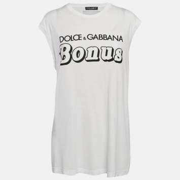Pre Owned Dolce & Gabbana White Printed Cotton Sleeveless T-Shirt S