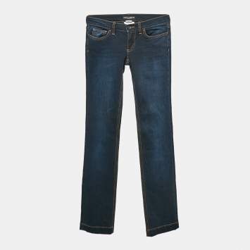 Pre Owned Dolce & Gabbana Blue Faded Denim Girly Jeans S Waist 28"
