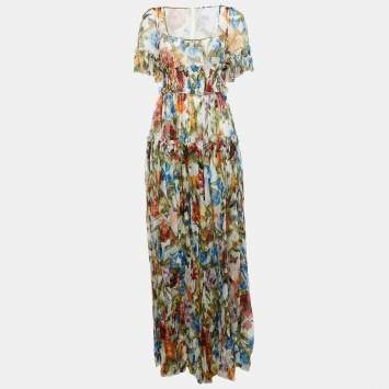 مملوكة مسبقًا Dolce & Gabbana Multicolor Floral Print Silk Tiered Maxi Dress M