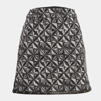 Pre Owned Louis Vuitton Black Printed Wool Mini Skirt XS