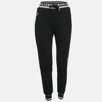 Pre Owned Dolce & Gabbana Black Logo Band Jersey Drawstring Sweatpants XS