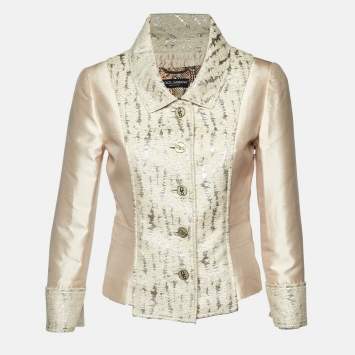 Pre Owned Dolce & Gabbana Beige Silk Blend Lurex Panel Detail Blazer M