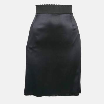 Pre Owned Dolce & Gabbana Black Satin Silk Pencil Skirt M