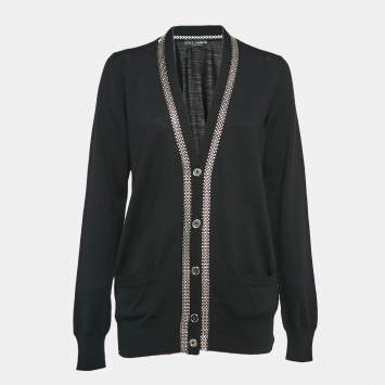 Pre Owned Dolce & Gabbana Black Embellished Wool Cardigan M