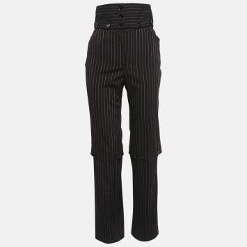 Pre Owned Dolce & Gabbana Black Pinstripe Wool Detachable Detail Trousers S