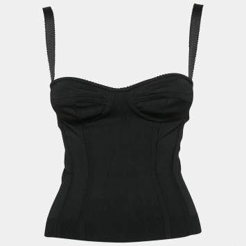 Pre Owned Dolce & Gabbana Black Stretch Knit Corset Top S