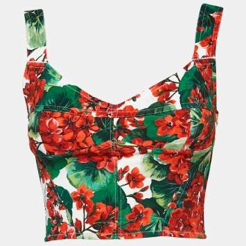 Pre Owned Dolce & Gabbana White Geranium Print Jersey Corset Top S
