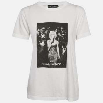 Pre Owned Dolce & Gabbana X Kim White Printed Jersey T-Shirt S