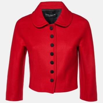 Pre Owned Dolce & Gabbana Red Wool Cropped Coat S