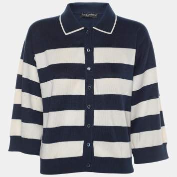 Pre Owned Dolce & Gabbana Blue/White Stretch Knit Stripe Sweatshirt M