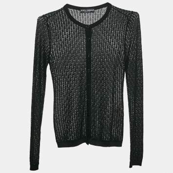 Pre Owned Dolce & Gabbana Black Silk Knit Buttoned Cardigan M