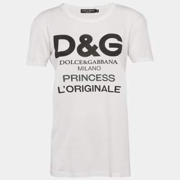 Pre Owned Dolce & Gabbana White Logo Print Jersey Crew Neck T-Shirt S