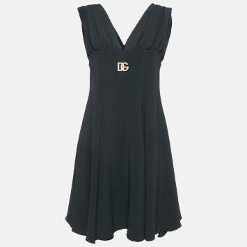 Pre Owned Dolce & Gabbana Black Crepe Logo Plaque Detail Mini Dress L