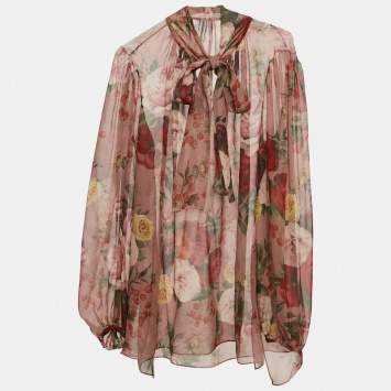 Pre Owned Dolce & Gabbana Multicolor Floral Print Silk Neck-Tie Blouse L
