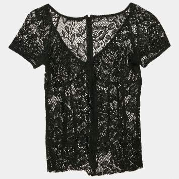 Pre Owned Dolce & Gabbana Black Lace V-Neck Sheer Top S
