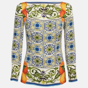 Pre Owned Dolce & Gabbana Multicolor Majolica Print Silk Long Sleeve Top M