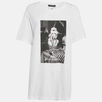 Pre Owned Dolce & Gabbana x KIM White "Ciao Kim" Cotton Crew Neck T-Shirt L