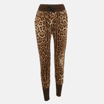 Pre Owned Dolce & Gabbana Brown Leopard Cotton Knit Joggers S