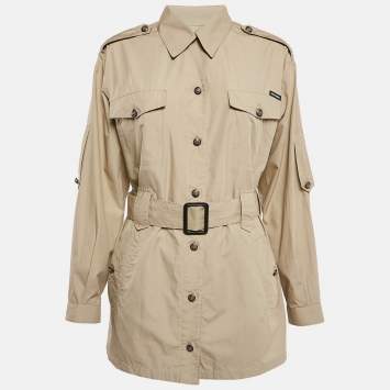 Pre Owned Dolce & Gabbana Khaki Cotton Belted Safari Coat M