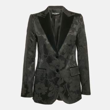 Pre Owned Dolce & Gabbana Black Floral Jacquard Velvet Trim Blazer M