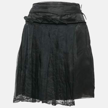 Pre Owned Dolce & Gabbana Black Crepe Pleated Mini Skirt L