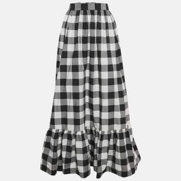 Pre Owned Dolce & Gabbana Black/White Checked Cotton Flounce Maxi Skirt L