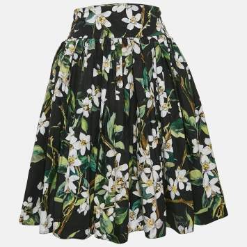 Pre Owned Dolce & Gabbana Black Flowers Print Cotton Mini Skirt M