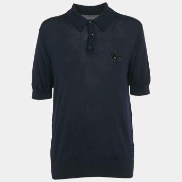 مملوكة مسبقًا Dolce & Gabbana Navy Blue Bug Embellishment Cashmere Polo T-Shirt L