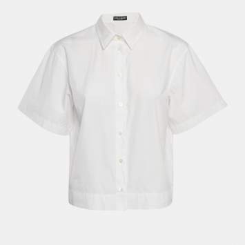Pre Owned Dolce & Gabbana White Cotton Button Front Crop Shirt L