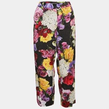 Pre Owned Dolce & Gabbana Multicolor Floral Print Cotton Jacquard Trousers L