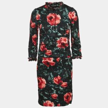 Dolce & Gabbana Black Floral Print Silk Blend Jacket and Short Dress Set S