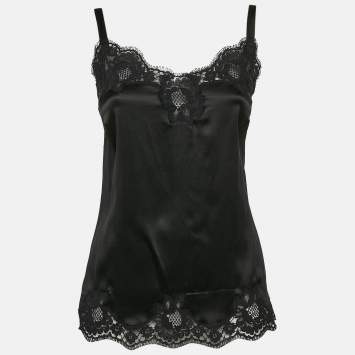 مملوكة مسبقًا Dolce & Gabbana Black Silk Satin Lace Trimmed Camisole L