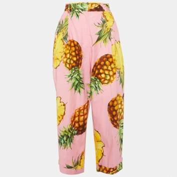 مملوكة مسبقًا Dolce & Gabbana Pink Pineapple Print Cotton Cropped Pants M