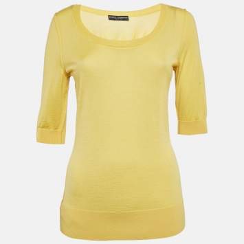Pre Owned Dolce & Gabbana Yellow Cashmere Knit Top M