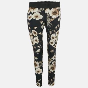 Pre Owned Dolce & Gabbana Navy Blue Floral Print Silk Blend Pants S