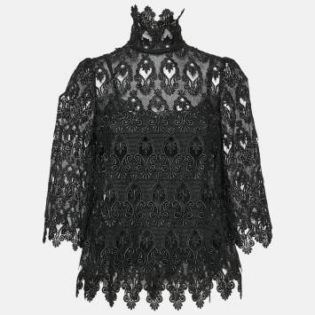 مملوكة مسبقًا Dolce & Gabbana Black Lace Bell Sleeve Top XS