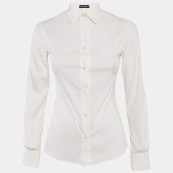 Pre Owned Dolce & Gabbana White Cotton Button Front Shirt S