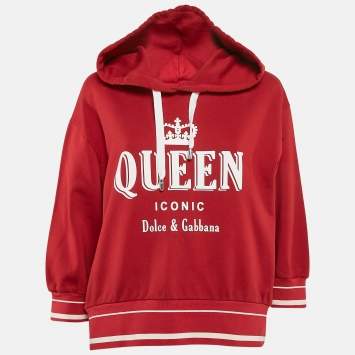 Pre Owned Dolce & Gabbana Red Printed Cotton Hoodie XS