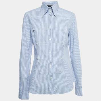 مملوكة مسبقًا Dolce & Gabbana Blue Pinstripe Cotton Button Front Shirt M