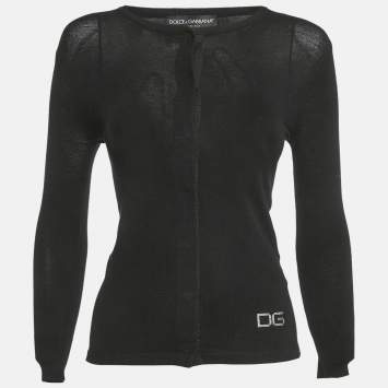 Pre Owned Dolce & Gabbana Black Jersey Logo Stud Detail Cardigan S 