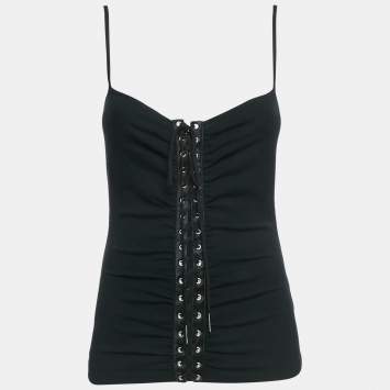 Pre Owned Dolce & Gabbana Black Jersey Lace-Up Detail Camisole S